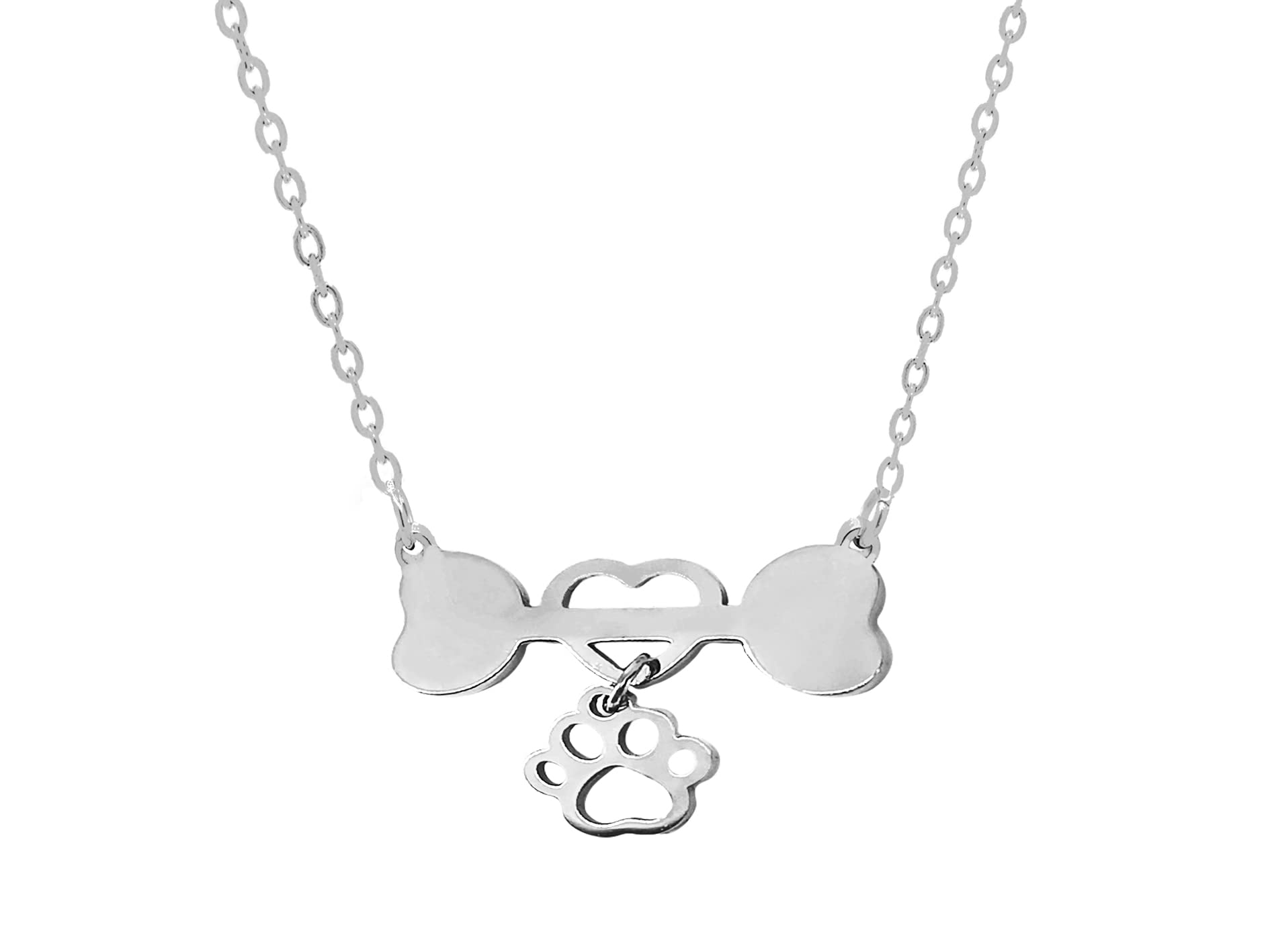 Only faith Collar de gatos para mujer Acero Inoxidable huellas patas mascota. Con caja de regalo. Regalo para amantes de mascotas Perro y Gatos (Hueso Huella Plateado)
