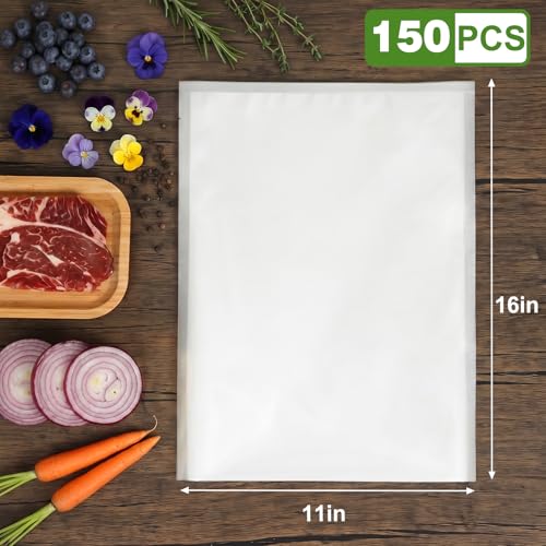 Image of Moretoes 150pcs Vacuum Sealer Bags, Food Saver Bags Gallon 11 inch x 16 inch, BPA Free, Pre-cut Commercial Grade Vac Bags for Food Storage, Meal Prep or Sous Vide