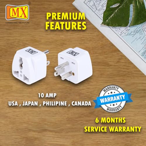 Image of MX India to USA Converter Plug India to Canada Travel Adapter for Mexico Brazil Philippines Cuba Thailand Taiwan Japan Panama Type B Universal Travel Adapter 3-Pack