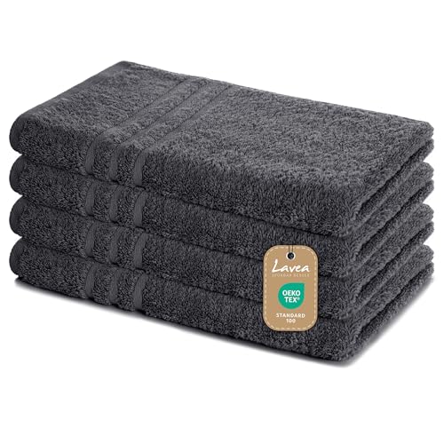 Lavea 4er Set Handtuch 50x100 cm – Saugstarke und Weiche Handtücher aus 100% Baumwolle, Frottierserie Elena – Waschbar und Strapazierfähig - Anthrazit