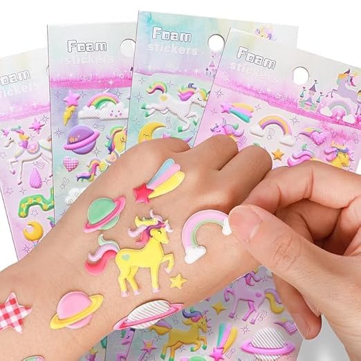 Image of Cots and Cuddles Unicorn 3D Puffy Stickers Set for Kids and Girls for Scrapbooking,Stationery and Crafting, Adorable and Reusable,Rakhi Birthday Gift, |Unicorn Stickers, 4 Strap, Plastic, Multicolor