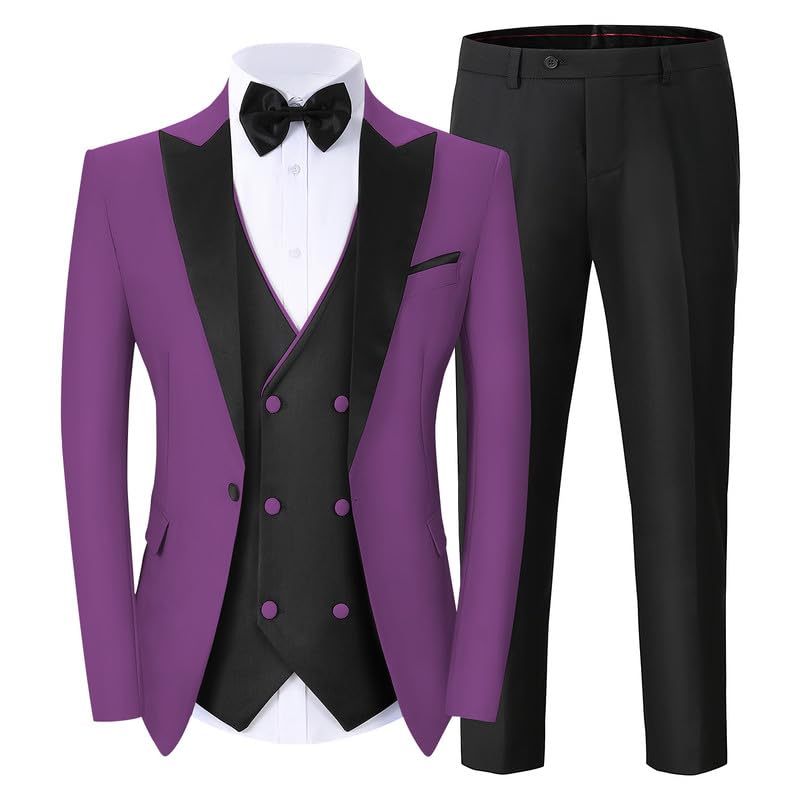 Tuxdeo for Men 3 Piece Suit Slim Fit Suit Wedding Suit Prom Dinner Suit with Tie Blazer Vest Pant Set