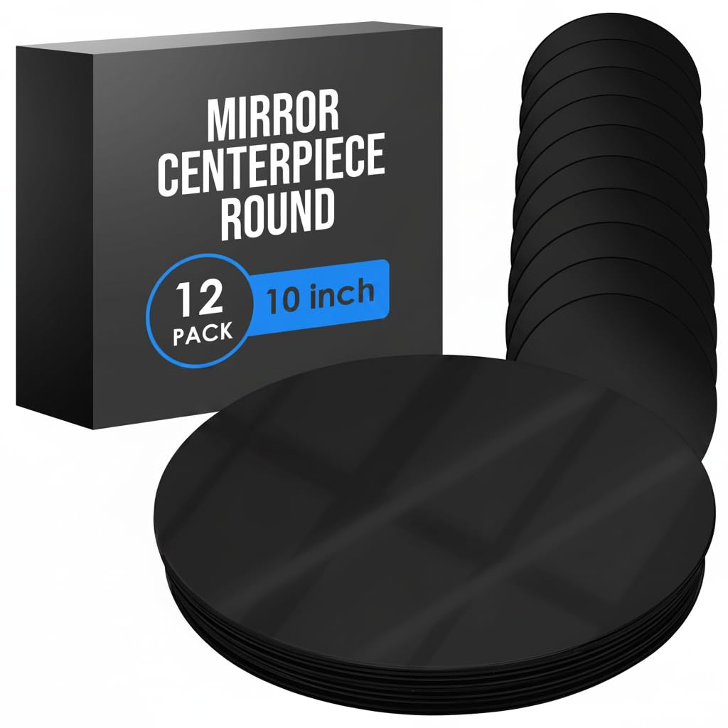Mirror Centerpieces Mirrors Mirrored Trays Glass Charger Black 10IN 12 Pk
