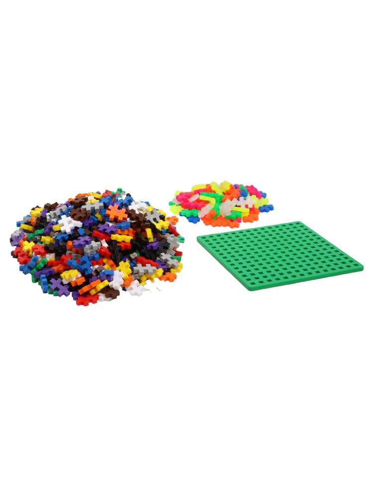 Plus-Plus 9607002 Geniales Konstruktionsspielzeug, Basic, bunt & 9607003 Geniales Konstruktionsspielzeug, Pastel, Bausteine-Set in praktischer Metall-Box mit Henkel, 600 Teile