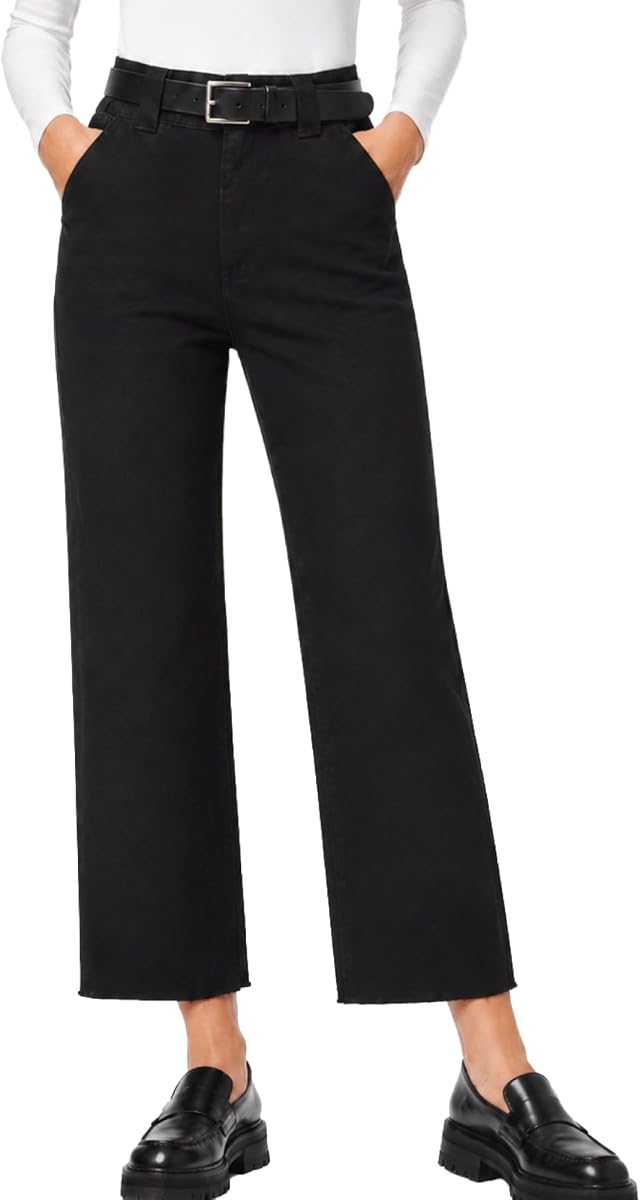 Dickies Womens Straight Fit Wide Crop Work Pants Raw Hem | Straight Rectangular Cut Runs Wide and Boxy Through Waist and Hip Without Hugging Curves; Size to Your Hips