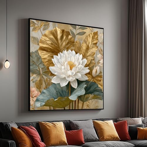 Peinture florale botanique aux finitions feuilles dorées