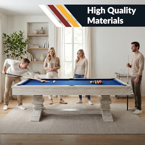 Hathaway Montecito 8ft Pool Table for Game Room – Billiard Table with Poly-Coated Non-Slate Playfield, Drop Pockets, Leg Levelers – Includes Cues, Pool Balls, Chalk, Triangle, Brush – Driftwood Finish - Image 5