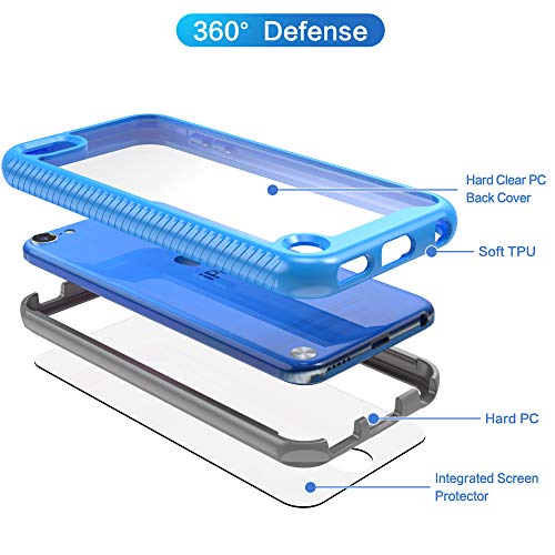 Idystar Ipod Touch 7Th Generation Case, 2 In 1 Shockproof Ipod Case With 2 Hd Screen Protectors, Hybrid Heavy Duty Protection Shock Resistant Cover For Ipod Touch 5/6/7Th Generation, Sky Blue #TOP2