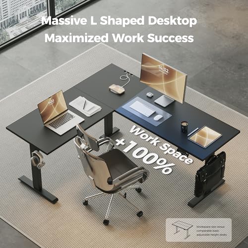 Image of Agilestic 63 x 55 Inch L Shaped Standing Desk Adjustable Height, Corner Standing Desk, Sit Stand Up Computer Table, Splice Board, Black