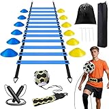 Jiahuade Fussball Trainingszubehör Koordinationsleiter,Fussball Trainingsset,Koordinationsleitern mit 12 Hütchen,Fußballtrainer und Springseil,Zubehör Fußballtraining,Fussball Geschenke Jungen