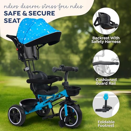 Image of Luusa Hyper PRO Canopy Plug N Play Tricycle /Baby Tricycle with Parental Control for Age Group 2+ Years Boys /Girls /Carrying Capacity Upto 30-KGS Proudly Made in India (Ice-Blue) | Canopy