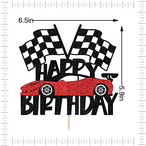 Crseniny Happy Birthday Cake Topper，Race Car Cake Topper, Birthday Sign Transportation Theme Party Cake Decorations,Racing Car Checkered Flag Themed Kids Boy Girl Birthday Party Decoration Supplies #TOP1