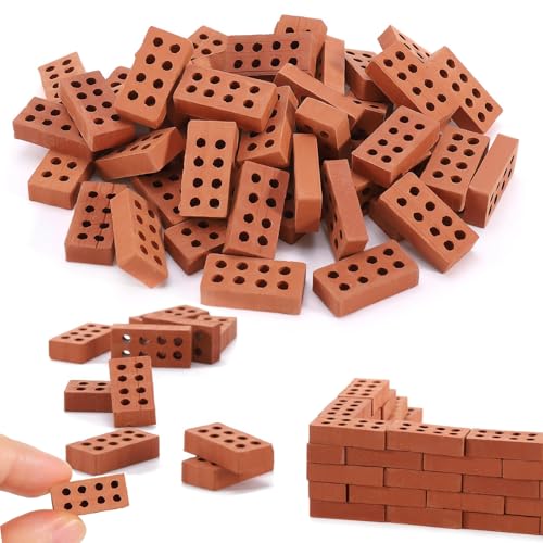 RXKFIGX 100 Pezzi Mattoni in Miniatura, Mini Modello di Mattoni Rossa, 1:16 Mini Mattoni di Costruzione per Micro Paesaggio, Fai da Te Casa delle Bambole