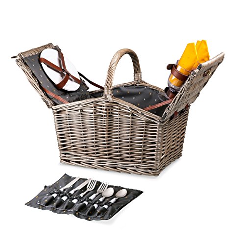 Picnic Time Piccadilly Picnic Basket - Romantic Picnic Basket For 2 With Picnic Set, (Anthology Collection - Gray With Gold Accents) #TOP2