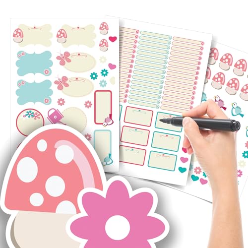 Etiqueta Escolar Menina com TAG + Caneta (Flores Jardim, Kit de Etiquetas)