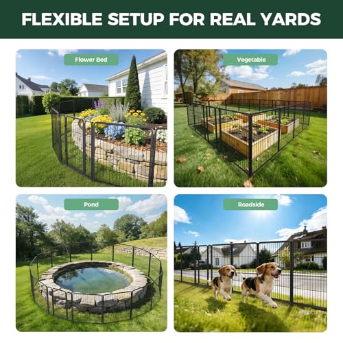 Image of FXW No Dig Garden Fence, Outdoor for Yard, 32in(H) x 36.4ft(L), 16 Panels | Heavy-duty Metal Animal Barrier, Dog-friendly yard, Flower bed protection, Flexible layout, Decorative