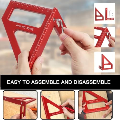 Image of Serplex Aluminum Alloy Woodworking Ruler 45 90 Angle Measuring Tool With Laser-Etched Markings, Multi-Template Design, Precision Carpenter Drawing Line Ruler For DIY & Professional Woodworking Task