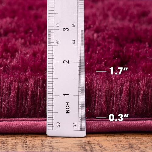 3x5 Rug - Non-Slip Rugs for Living Room - Height Pile 1.4" Plush Rug - Fluffy Throw Carpet for Bedroom - Burgundy