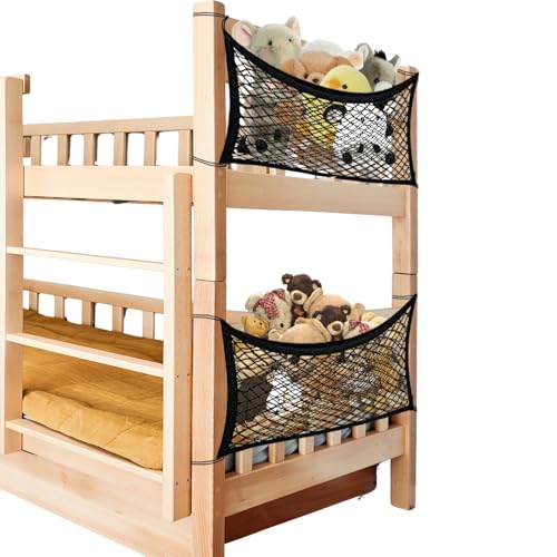 Stuffed Animal Storage Net for Kids, 2 Pack Bedside Toy Organizer Net - Neatly Store Your Stuffed Animals, Elastic Bedside Stuffed Animal Storage Net with Tether, Stretches up to 32 Inches