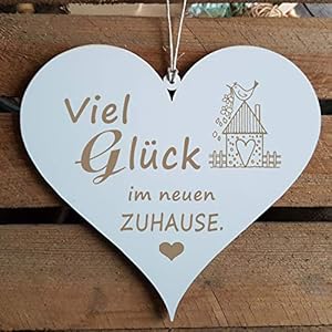 Dekoschild Shabby Schild Herz VIEL GLÜCK IM NEUEN ZUHAUSE Anhänger Plakette Holzschild 13 x 12 cm Herzschild