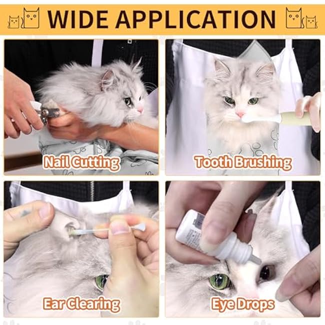 Cat Wrap for Cutting Nails, Self Adhesive Cat Wrap for Nail Clipping, Cat Restraint for Grooming, Cat Swaddle Wrap for Medication, Cat Grooming Wrap for All Cats, Cat Restraint Bag-BhkItAHm