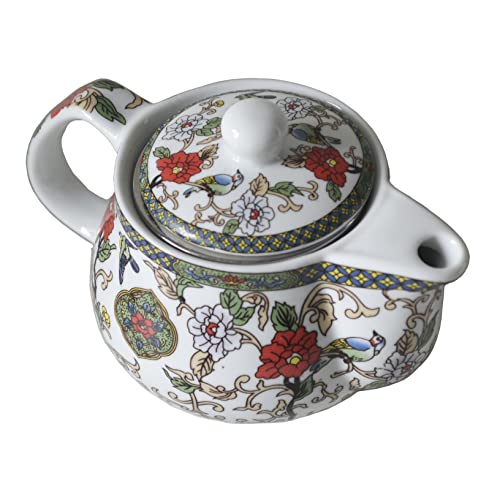 Image of Small Porcelain Teapot, 9oz Tea Pot with Stainless Steel Filter Colorful Chinese Flower Birds (Flowers and birds)