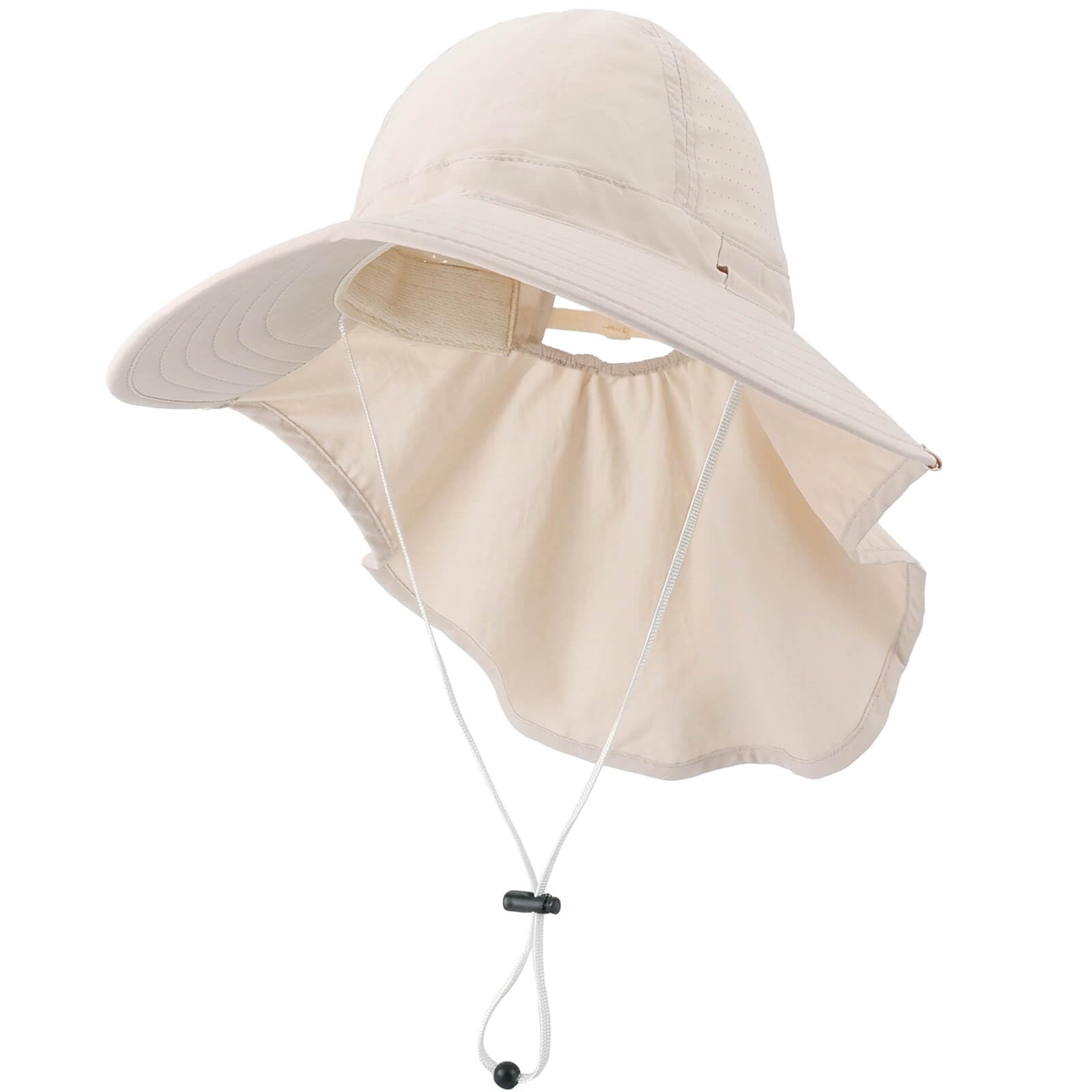 DRESHOW Outdoor Wide Brim Sun Hat with Neck Flap for Women UPF 50+ Foldable Adjustable Breathable Mesh UV Protection Beach Fishing Hats with Ponytail Hole
