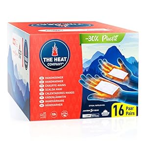 THE HEAT COMPANY Calentadores Manos – Nuevo: 30% Menos de plástico – Extra CÁLIDO para 12 Horas de Manos Calientes – 10, 16, 32 o 40 Pares – Activado por Aire – Calentador Bolsillo contra el frío