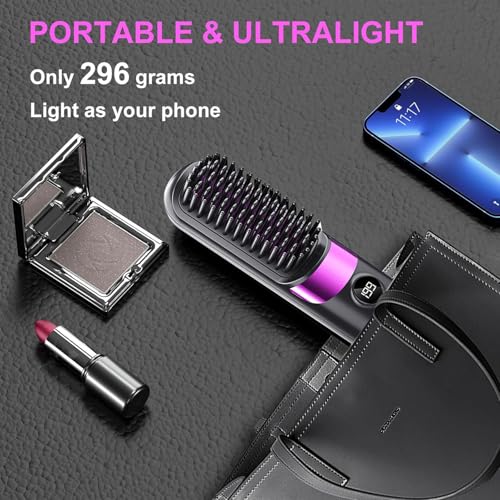 Go Brush Pro Cordless Hair Straightener Brush - Portable Rechargeable Ceramic Styling Brush with 4 Adjustable Heat Modes & LED Display, Perfect for Travel & Everyday Use (Black) - Image 6