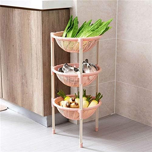 Vegetable Fruit Storage Rack Basket Shelf Stand Kitchen Organizer 3 Tiers (Pink)