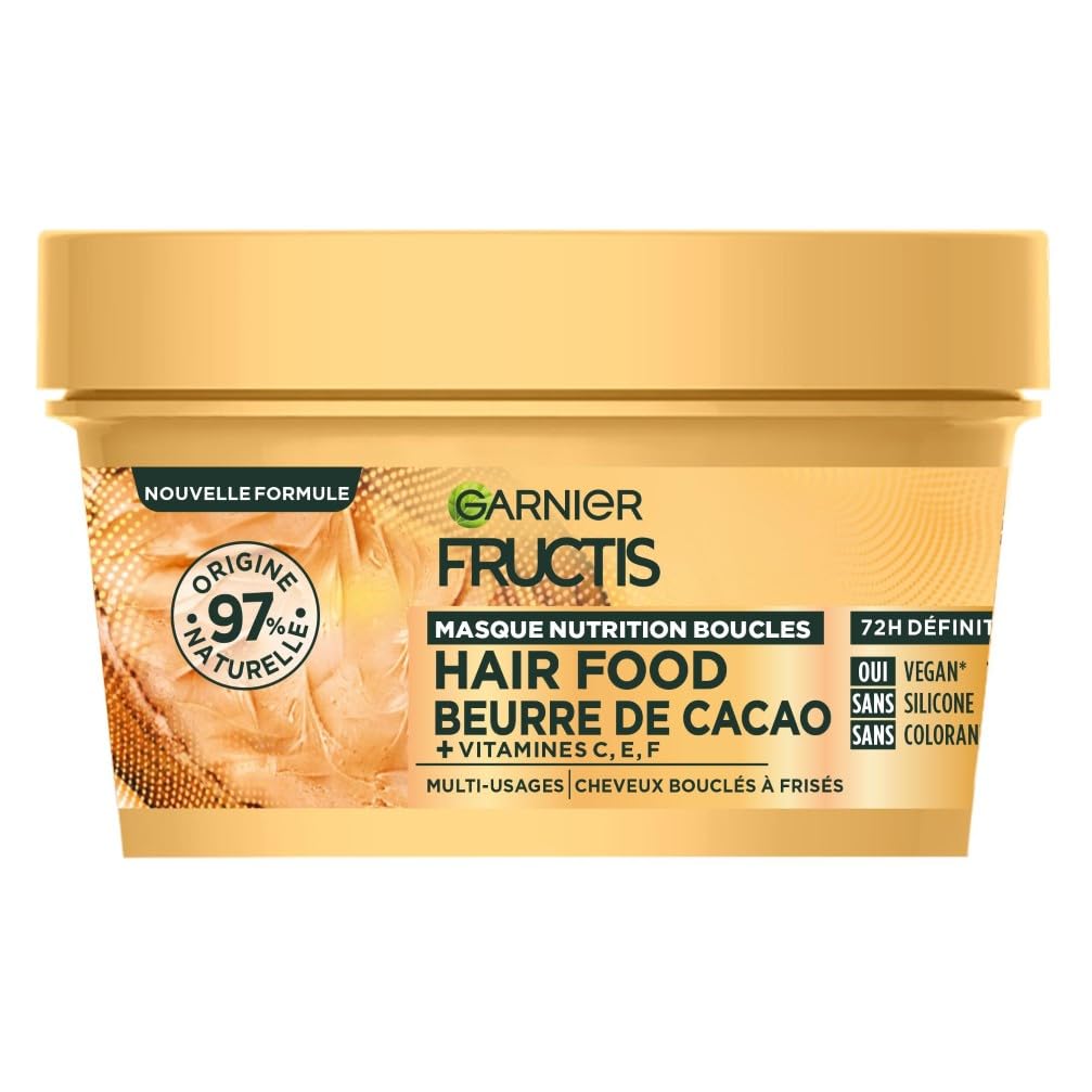 Garnier - Fructis Hair Food - Masque Nutrition Boucles au Beurre de Cacao - Formule Vegan à 97% d'Origine Naturelle - Pour Cheveux Bouclés à Frisés - 320 ml