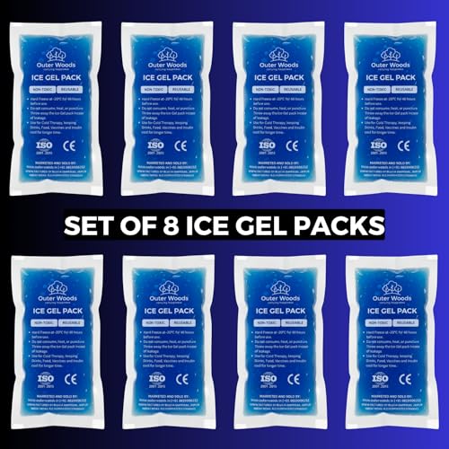 Image of Reusable Ice Gel Packs for Cooler Bags, Breast Milk & Pain Relief - Non-Toxic Leak-Proof Cold Gel Pads for Picnic, Travel, Vaccine, Insulin, Food & Drinks - Hard Freeze Long Lasting Blue