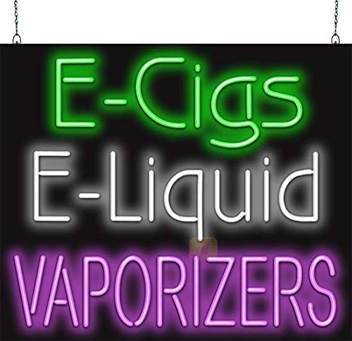 E-Cigs E-Liquid Vaporizers Neon Sign - 32" wide x 27" high - Real, Hand Bent Neon Tubing - Green, White & Purple Letters