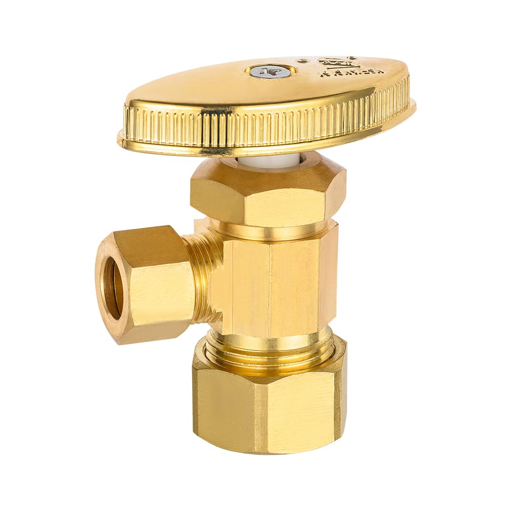 Confezione da 2 valvole di arresto ad angolo EFIELD 1/2" nominale (5/8" OD) compressione x 3/8" OD, multi-giro, ottone spazzolato