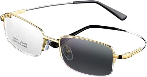 Gafas de lectura fotocromáticas de transición de titanio flexible grabadas de medio marco para hombre, Gris plomizo, M