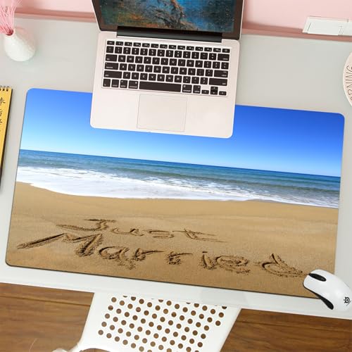 Preisvergleich Produktbild MESHIZIY Mauspad (400 × 800 MM) Verlängertes großes Mauspad Schreibtischauflage, rutschfeste Gummibasis, Gaming-Mauspad XLJust Married Geschrieben von Sandy Beach Ocean Waves Romantisches Foto Prom
