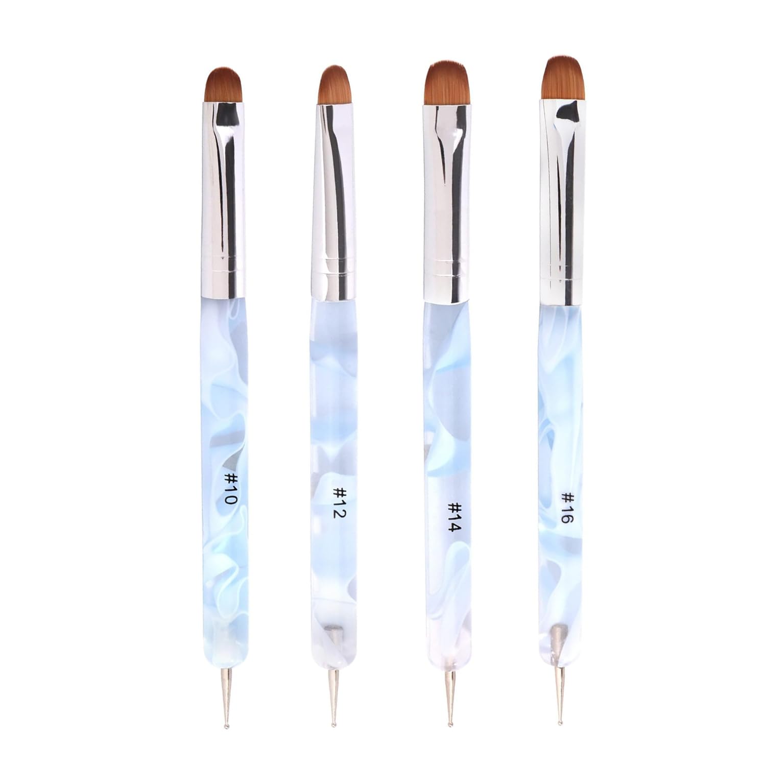2 Ways French Gel Acrylic Nail Art Brush with Dotting Tool for Professional Manicure Nail Art Design Cuticle Clean-up Blue Handle (Blue, 10#)