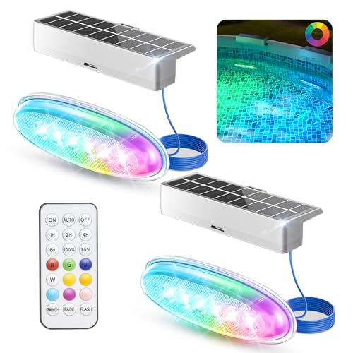 NIORSUN Solar Pool Lights for Above Ground & Inground Pools - IP68 Waterproof 9 RGB Color LED Pool Light with 3.6ft Cord & Remote, Underwater Lights for Pools/Pond Decor