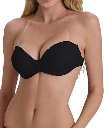 Strapless Bra with Clear Back Invisible Strap Push Up Padded Underwire Backless at Amazon Women's store