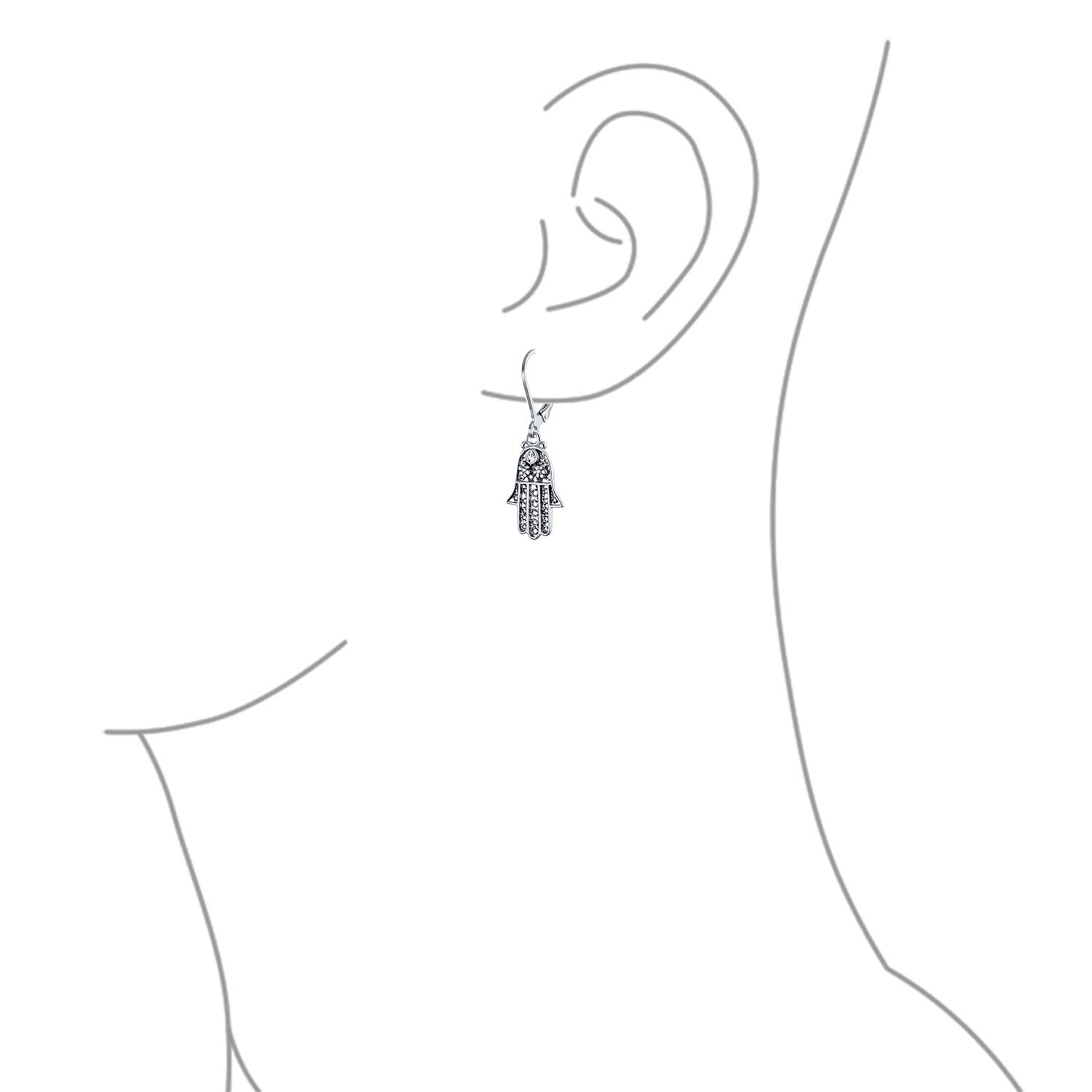 Bling Jewelry Amuleto Talismano Hamsa Mano Di Dio Orecchini Pendenti Goccia In Filigrana Floreale Per Donne Per Adolescenti Argento 925 Ossidato A Tracolla