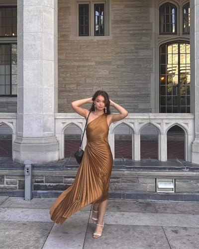 One Shoulder Bridesmaid Dresses for Women Long Pleated Satin Formal Wedding Guest Dress 20254