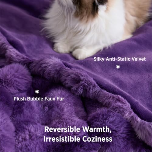 Image of Bedsure Fluffy Bubble Faux Fur Throw XL Blanket, 50 inchx70 inch, Tie-dye Purple