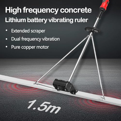 Akku Betonrüttler, 21V Elektrischer Beton Estrich mit 2 Akku 2,000 mah Beton Abzieher 60W 6,000 U/min Edelstahl Glättungsmaschine 1.5m für Beton Schlamm