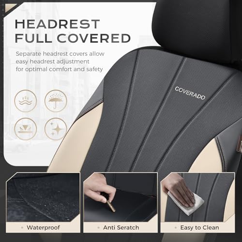 Image of Coverado Seat Covers, Red Car Seat Covers Full Set, Automotive Seat Covers 5 Seats, Waterproof Black Car Seat Protectors Universal Fit for SUVs Trucks Sedans