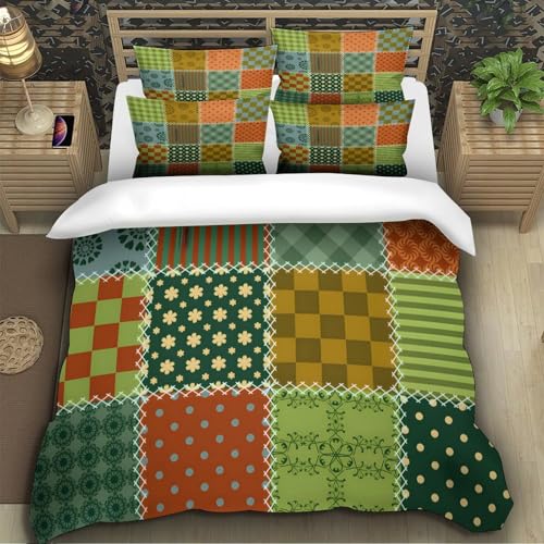 Drap de couette 200x200 microfibre imprimé patchwork 3D vintage