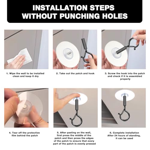 Image of HASTHIP 12Pcs Ceiling Hooks Self-Adhesive No-Drill Metal Snap Clasp Hanging Hooks for String Lights, Small Planters & Decor, 1.5kg Load Capacity Ceiling Mount Hangers for Home & Office, Grey