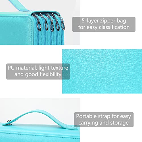 Image of Vomgomfom 252 Slots Pencil Case 5-Layer PU Leather, Handle, Solid Green