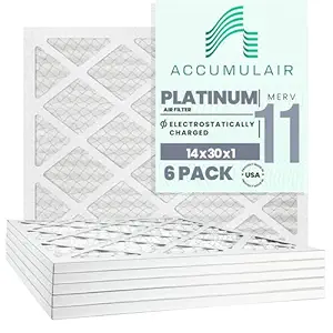 Accumulair Platinum 14x30x1 (13.5x29.5) MERV 11 Air Filter/Furnace Filters (6 Pack)