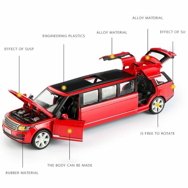 Image of Long Range Rover Diecast Metal Pullback Toy Car With Openable Doors & Light, Music Boys Car For Kids Best Toys Gifts Toys For Kids, Multicolor