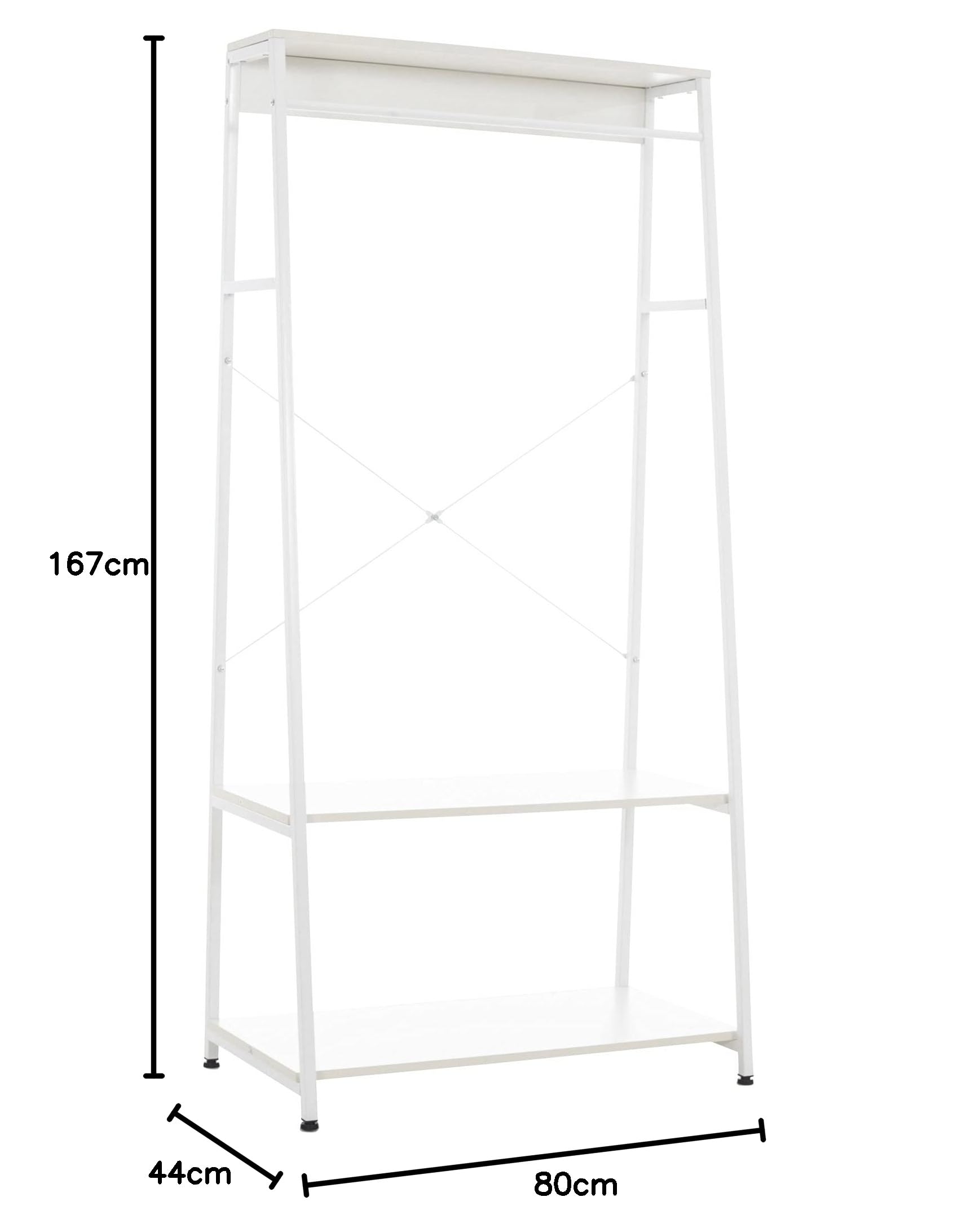 CLP Perchero De Pie Luton Con Estructura De Metal & 3 Estantes De Madera I Estante Para Ropa Moderno & Versátil, Color:blanco